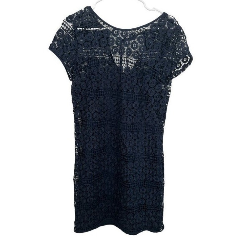 Loft Outlet Navy Blue Crochet Lace Medallion Shift Dress Size 4 Tie Back Zip